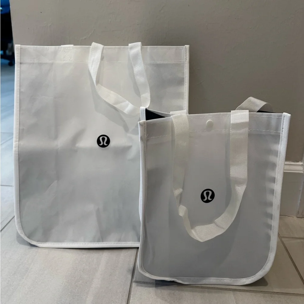New! Bundle of Lululemon White & Black Logo Tote Bags, large & small tote